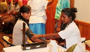 Atisha of Bebe Spa having her blood pressure checked at the free medical check up
