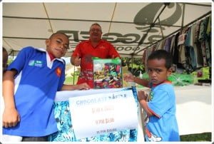Kids marvel at General Manager Peter Hopgood's 10kg chocolate raffel