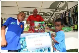 Kids marvel at General Manager Peter Hopgood's 10kg chocolate raffel