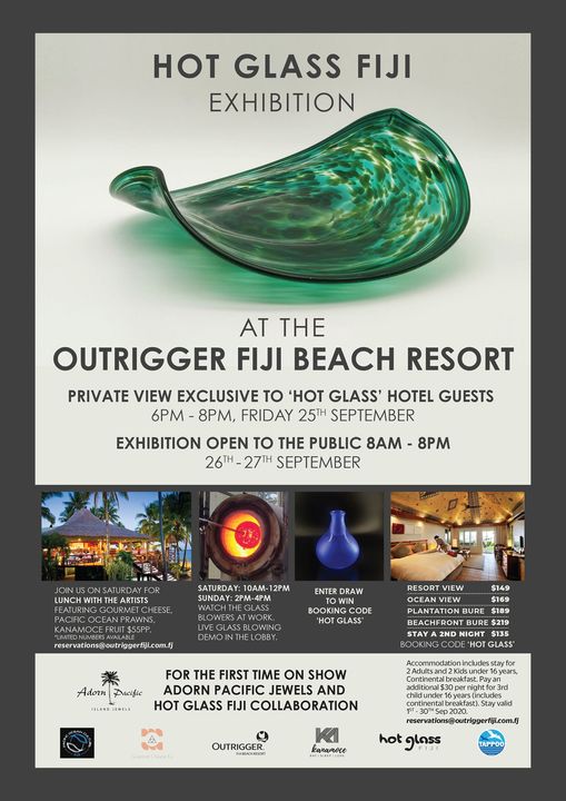 Hot Glass Fiji Hand Blown Glass Exhibition open to the public 26-27th September 2020, 8am - 8pm at the Outrigger Fiji Beach Resort.