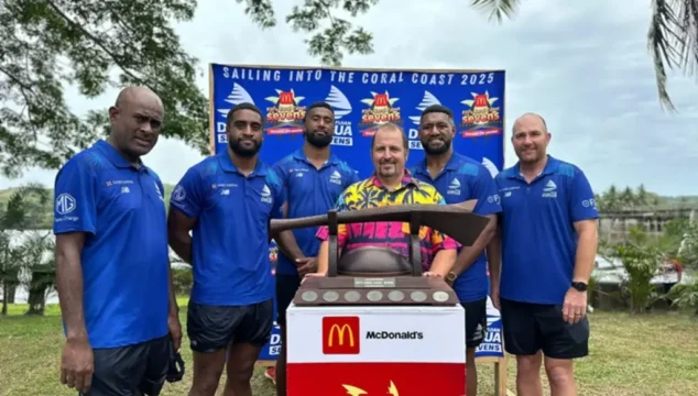 Some members of the Fijian Drua team and Jay Whyte in Sigatoka.